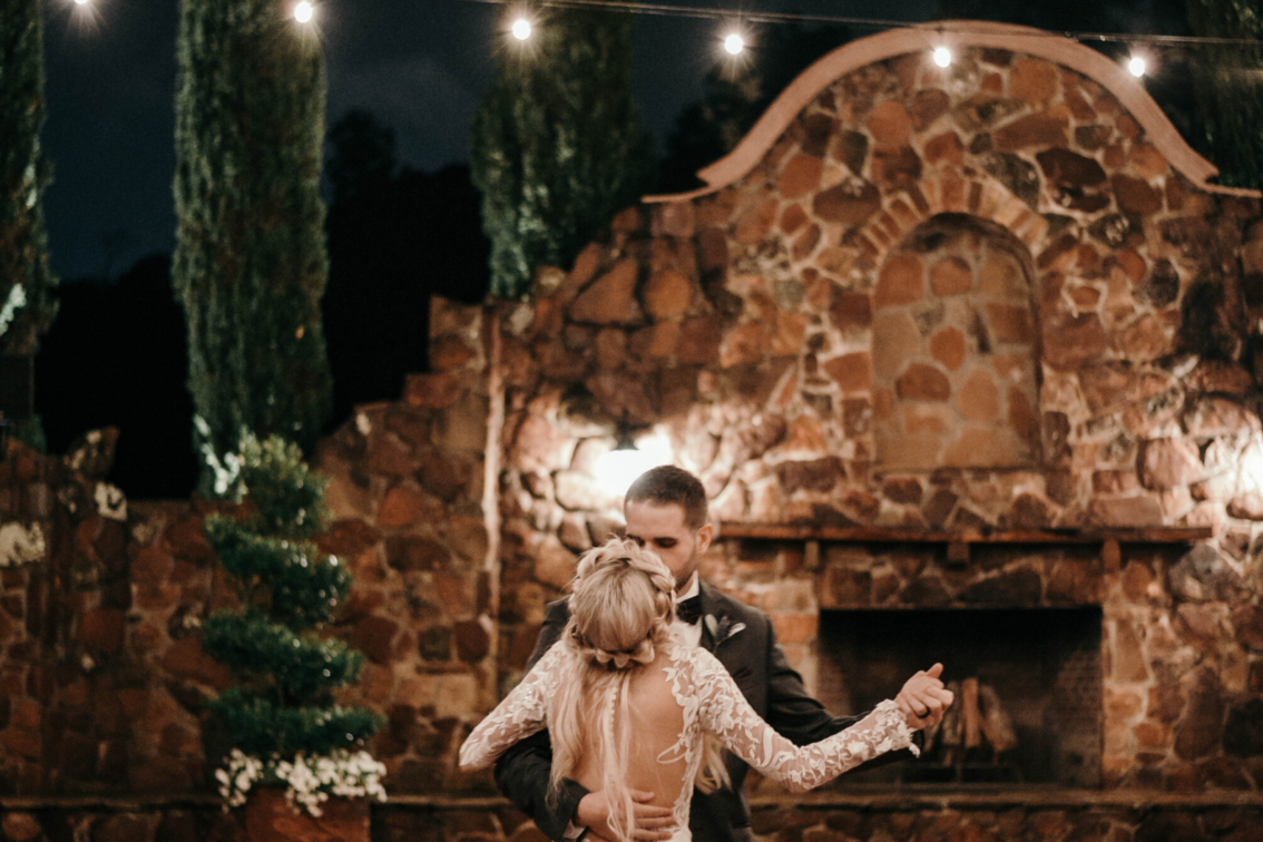 Wedding Dance in Front of Grand Fireplace